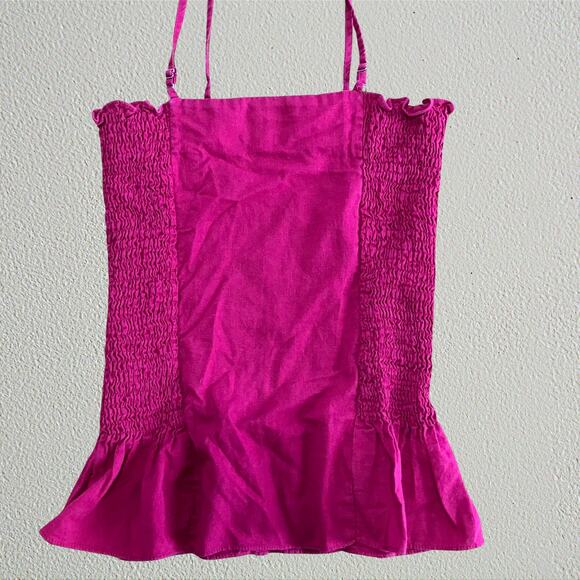 Pink shirred smocked ruffle camisole Maeve by Anthropologie coquette cottage - Picture 4 of 5